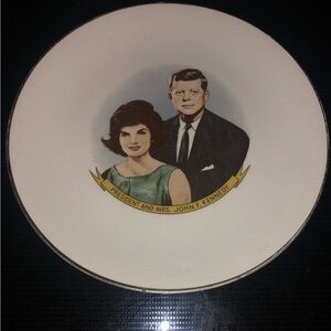 Vintage Commemorative 9" Portrait Plate of President and Mrs John F Kennedy